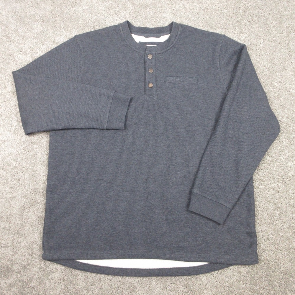 LL Bean Sweater Mens 2XL Gray Katahdin Iron Works Bonded Waffle Fleece Henley